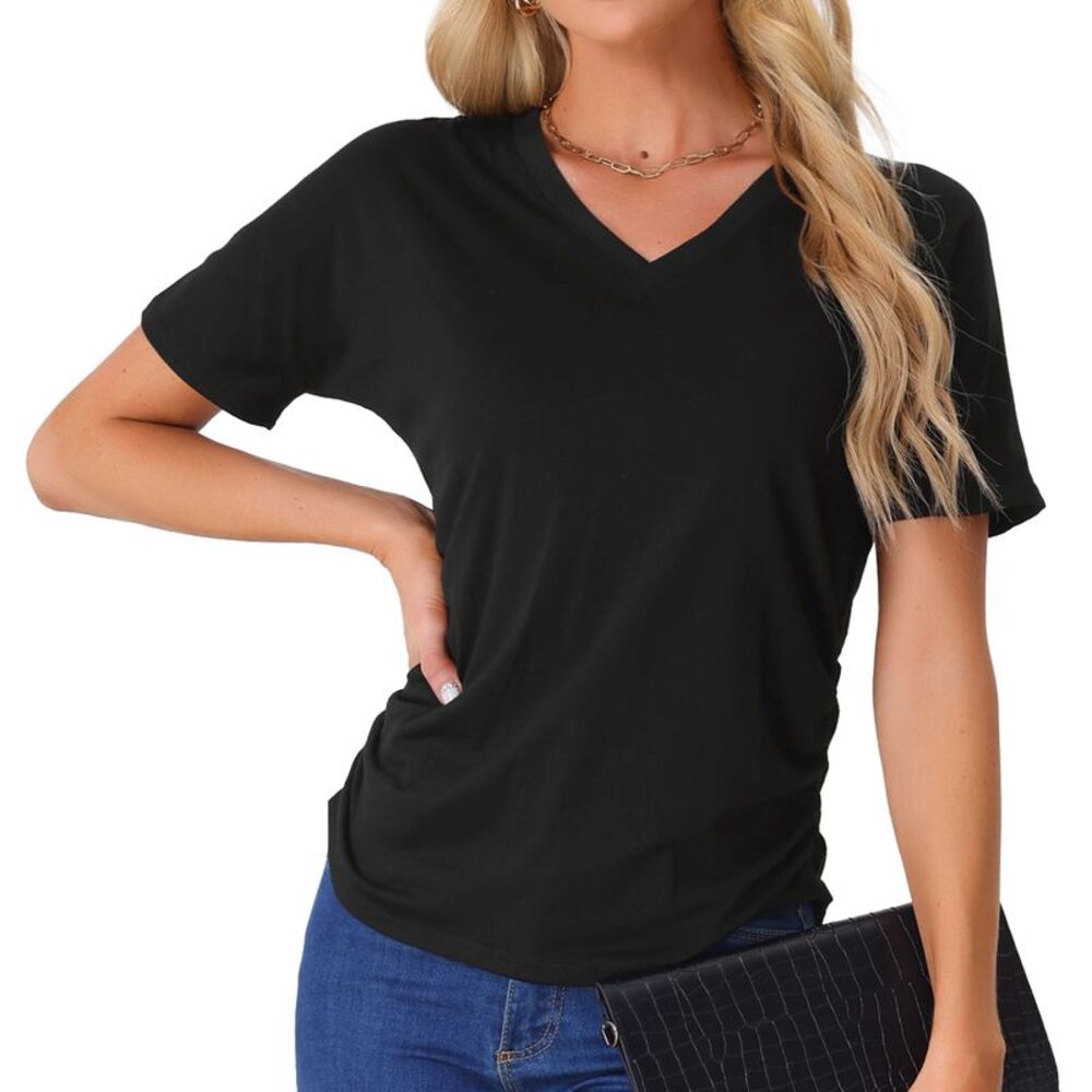 Rayon Sleep T Shirt V Neck Pajamas Top Black